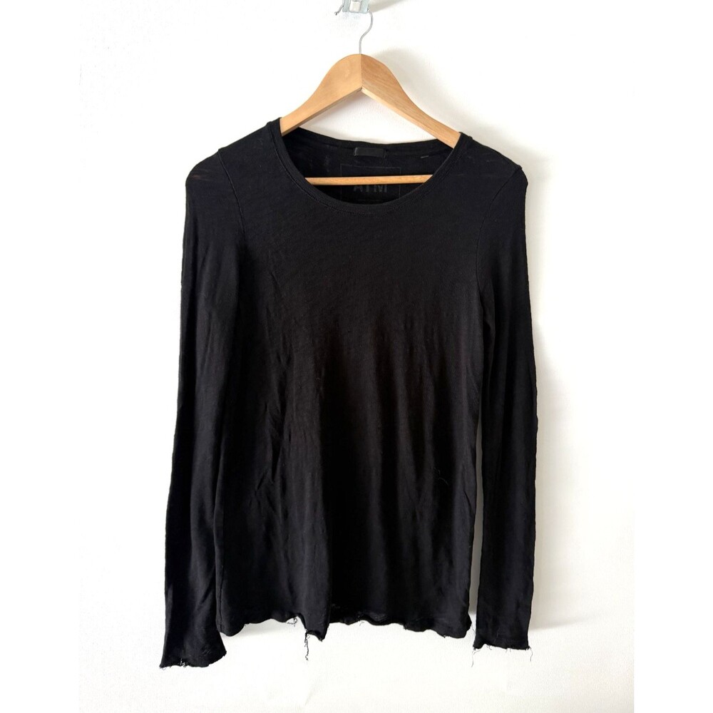 ATM Top Womens Small Black Thomas Melillo Slub Jersey Destroyed Wash Tee Shirt